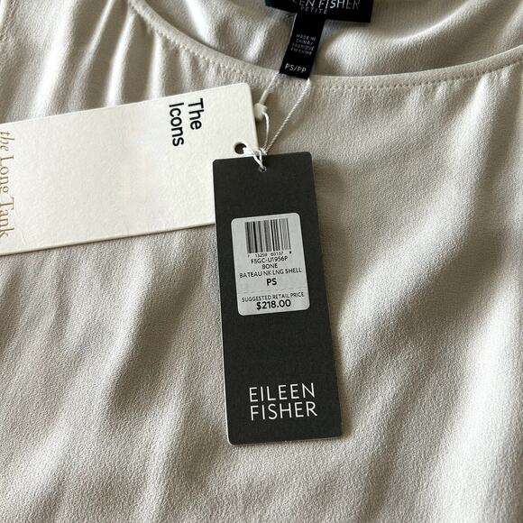 Eileen Fisher 100% Silk Georgette Crêpe Long Shell Bone Bateau Neck Top S Petite - Picture 12 of 16